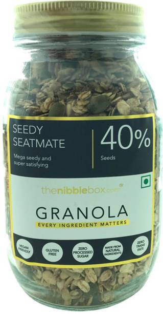 TheNibbleBox Seedy Seatmate Granola, 500g Jar [ 40% seeds by weight, gluten free, vegan friendly, no refined sugar] 6.9g protein per serving Glass Bottle
