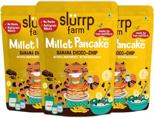 Slurrp Farm No Maida Millet Pancake Mix, Banana Choco-Chip and Supergrains, Natural and Healthy Food, Instant Healthy Breakfast Mix 150 g (Pack of 3) 150 g
