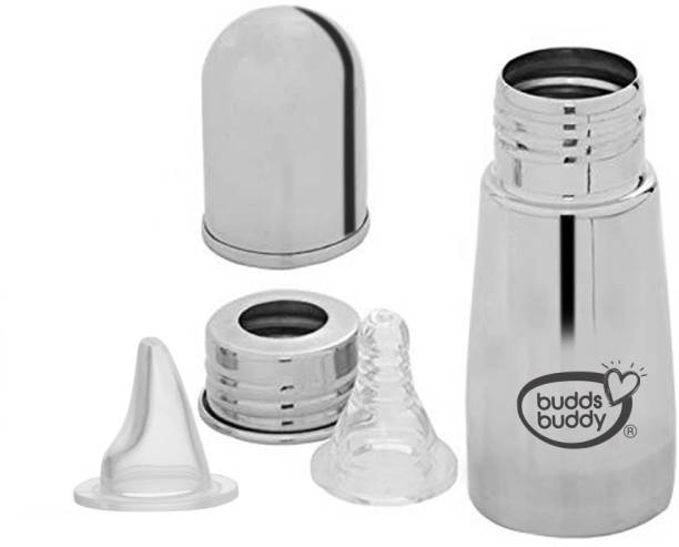 Buddsbuddy Deluxe Stainless Steel Regular Neck BPA Free Baby Feeding Bottle with Extra Sipper Spout - 150 ml