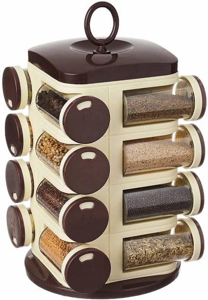 Neemco 16-Jar Cute Revolving Spice Masala Box Rack, Brown 16 Piece Spice Set (Plastic) 1 Piece Spice Set