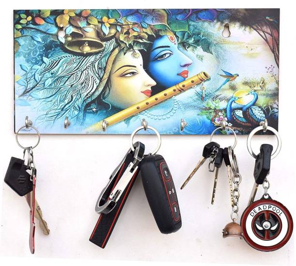 Dinine Craft key holder for home/office/kitchen|key holders|key holder for wall|key holder|Best decoretive item for home decor/festive decor (Radha Krishan) Wood Key Holder