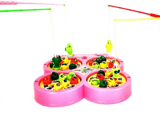 KOKEE TOYS Fishing catching Game with 32 pcs of Fish & 4 Fishing rods for up to 4 Players for Kids (Multi-Color)
