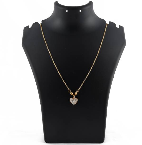 brado jewellery Brado Jewellery Micro Gold Plated American Diamond Heart Shape Necklace Golden Chain Pendant for Women and Girls Gold-plated Plated Mother of Pearl Chain