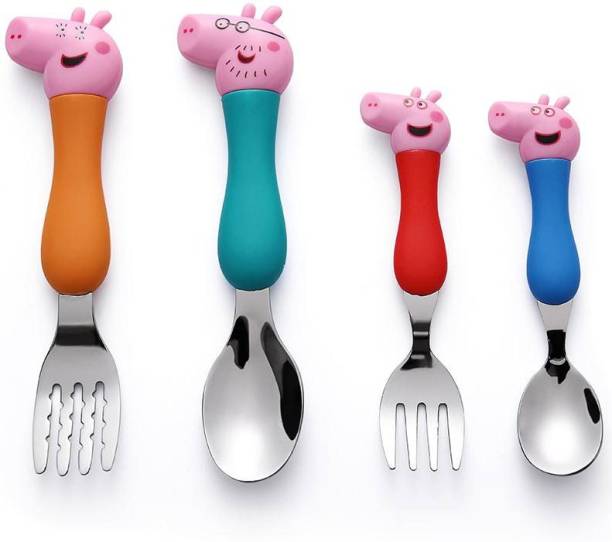 Kidosaurus 100% High Quality Baby Feeding Spoon and Fork Cutlery Set for Kids|toy Cutlery Set | Spoon and Fork set Cartoon character children set