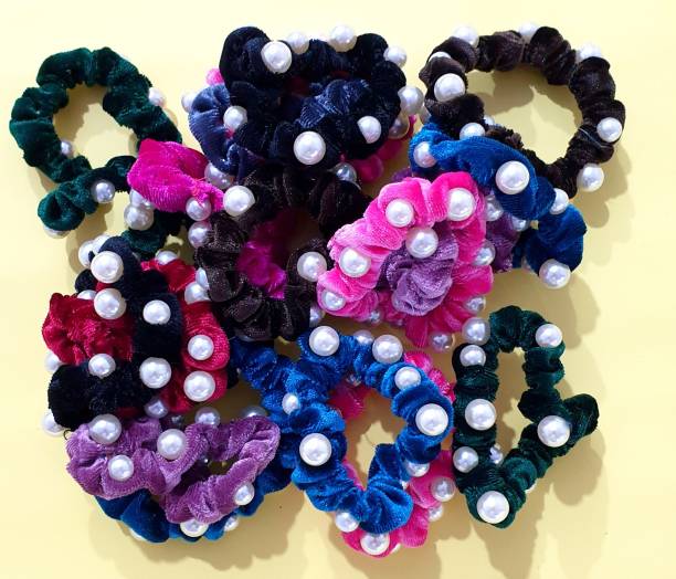 Pia Creations 24 Pcs Velvet Hair Bands Pearl Ponytail Ties Hair Scrunchies elastic rubber bands for Women or Girls Hair Accessories Multicolor Rubber Band