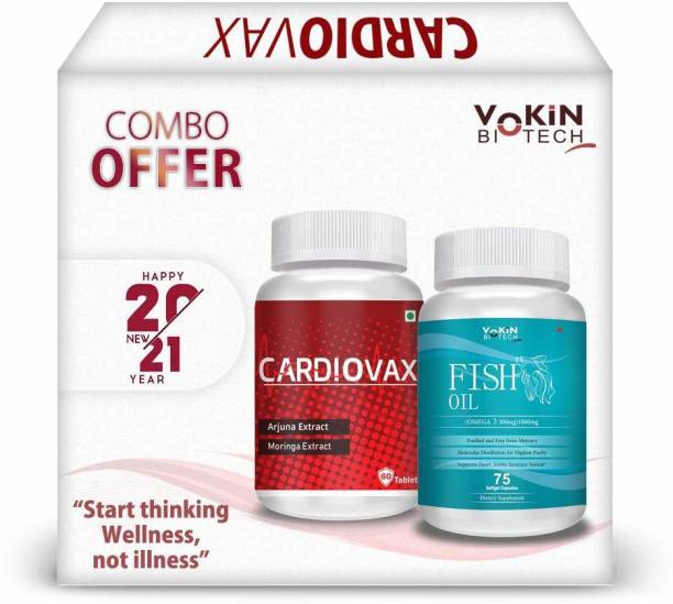 Vokin Biotech Natural Cardiovax 60 Tablets + Omega 3 Fish oil (Blue) 75 Softgel Capsules