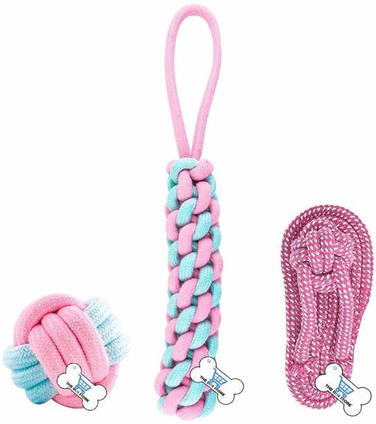 THE DDS STORE Dog Rope Toy,Interactive Pet Chew Toys Set,Washable Braided Cotton Teeth Cleaning Chewers for Puppies,Small,Medium and Large Dogs Durable Teething Ropes,Tug of War Ball Training Playing, MULTI-COLOR Cotton Ball, Chew Toy, Tough Toy, Fetch Toy, Training Aid, Tug Toy For Dog