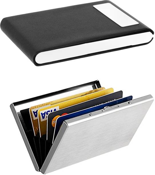 OFIXO |HIGH QUALITY I Pack of 2 | Anti - Theft RFID I Stainless Steel Metal Pocket Sized Executive & Card 1109 Wallet Money / ID / ATM / Visiting / Debit / Credit Card Holder (1109 ) 10 Card Holder