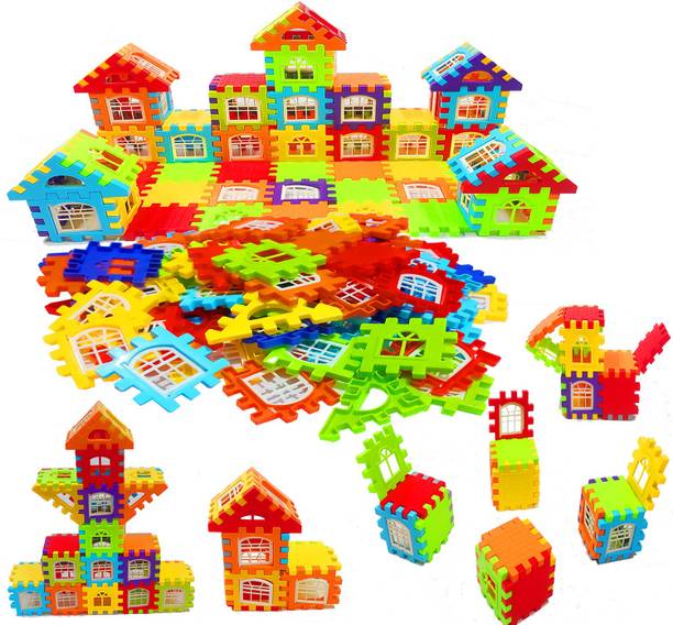 jvm Multi Colored 72 Pcs Mega Jumbo Happy Home House Building Blocks with Attractive Windows and Smooth Rounded Edges – Building Blocks for Kids