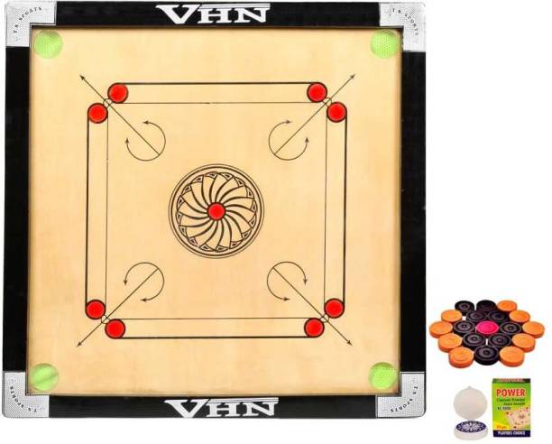 VHN 26 X 26 Inches Medium Size Matte Finish Waterproof Carrom Board with Wooden Coins+Striker & Powder Carrom Board Board Game