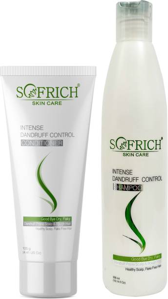 Sofrich Intense Dandruff Control Shampoo 300 ml & Intense Dandruff Control Conditioner 125 gm, For Dry, Itchy, flaky & Dandruff Prone Scalp & Rough Hair,100% Vegan, Natural, Paraben-Free