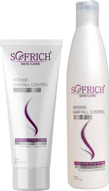 Sofrich Intense Hair Fall Control Shampoo 300 ml & Intense Hair Fall Control Conditioner 125 gm, For Weak & Undernourished Hair, 100% Vegan, Natural, Paraben-Free