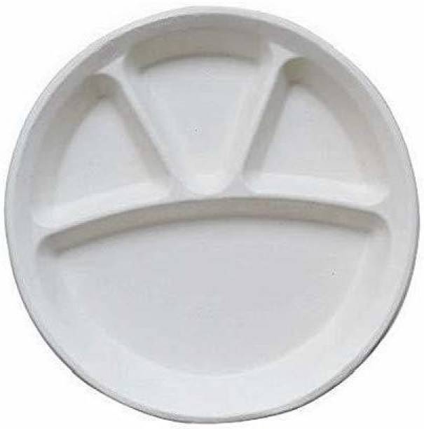 ECOTAB (Pack of 50) 100% Toxin - Free Disposable Eco friendly Sugarcane Bagasse Pulp Big 4-Section Plates (11 inches) Dinner Plate