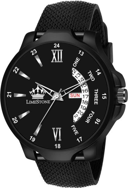 LIMESTONE Mesh Strap Day and Date Functions All Black Quartz Analog Watch  - For Men