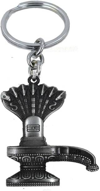 AFH Lord Shiva Silver Plated Metal Double Sided Shivling Decorative Key Chain for Gifting Key Chain