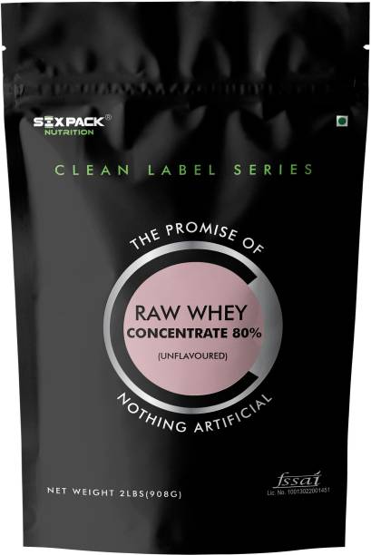 SIX PACK NUTRITION Raw Whey Protein Concentrate 80% Unflavored - 24g Protein, 5.4g BCAA, 908g / 2 lbs Whey Protein