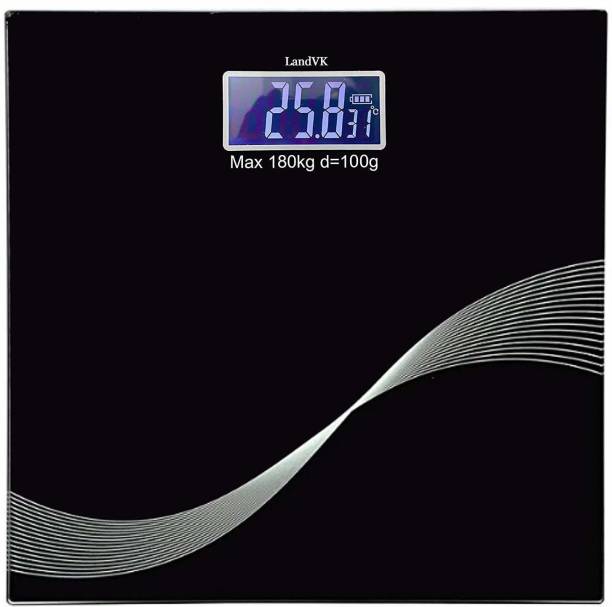 LandVK Heavy Duty Electronic Thick Tempered Glass LCD Display Square Electronic Digital Personal Bathroom Health Body Weight Bathroom Weighing Scale, weight bathroom scale digital, Bathroom Health Body Weight Scales For Body Weight, Weight Scale Digital For Human Body, Weight Machine For Body Weight Stripped Design Weighing Scale