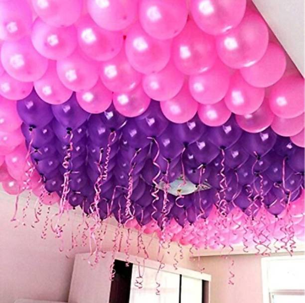 Gaurik Solid Balloons (50 Purple,50 Pink) and 2 ribbon free for Birthday, Anniversary , Festival, Wedding, Engagements Celebration and Party Balloon Balloon