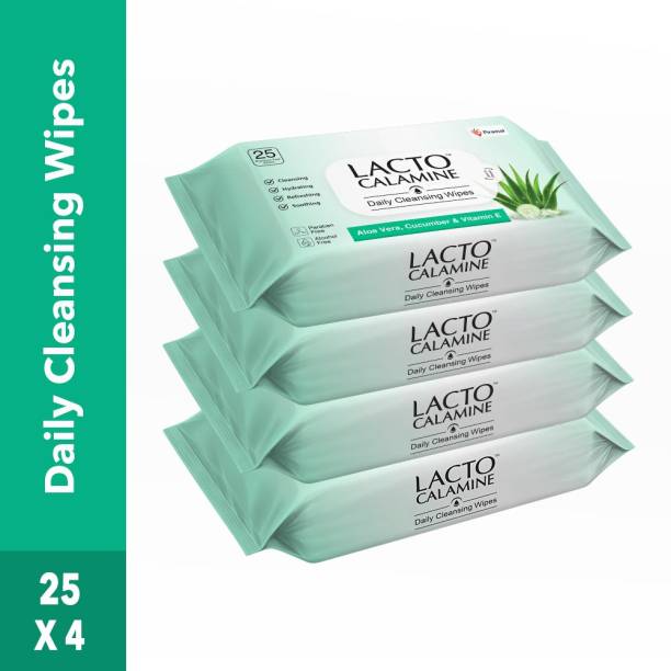Lacto Calamine Daily Cleansing wipe Aloe, Cucumber, Vitamin E, Paraben & Alcohol Free Makeup Remover