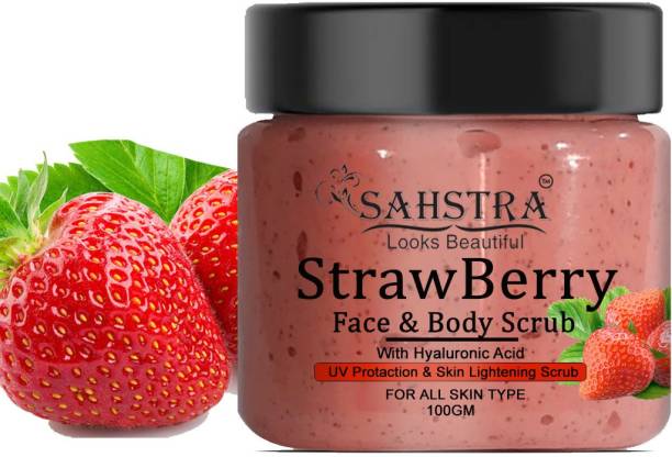 SAHSTRA Natural Strawberry Scrub For Smooth And Brighter Skin Scrub For Deep Cleansing, Glowing skin, Men and Women Scrub For Healthy Scrub (100 g) Scrub