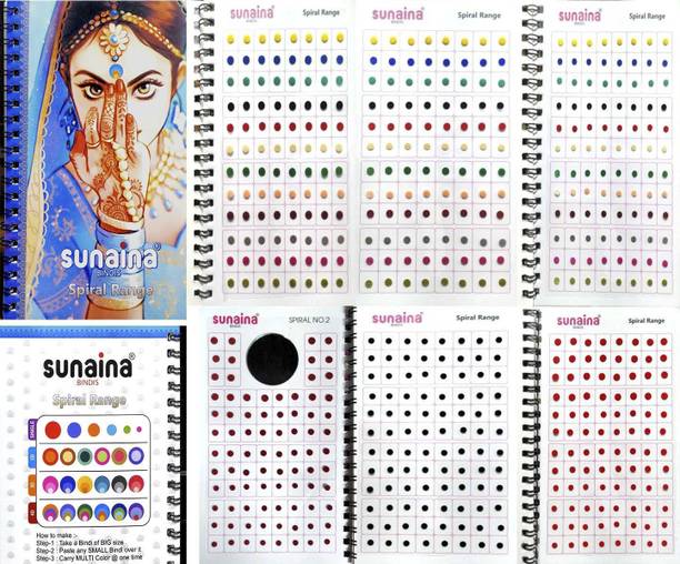 SUNAINA Spiral Mini size Multicolour/Black/Red/Maroon Colour KUMKUM Bindi Book For Women With 1 SPECIAL 4 MM Mini Black Size bindi page (fancy, round, plain, Matching Makeup) FOREHEAD Multicolor Bindis