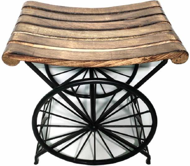 manzees Beautiful Antique Look Handmade Wooden Wheel Shaped Stool | Table | Indoor Furnishing | Home Furniture Solid Wood Bedside Table