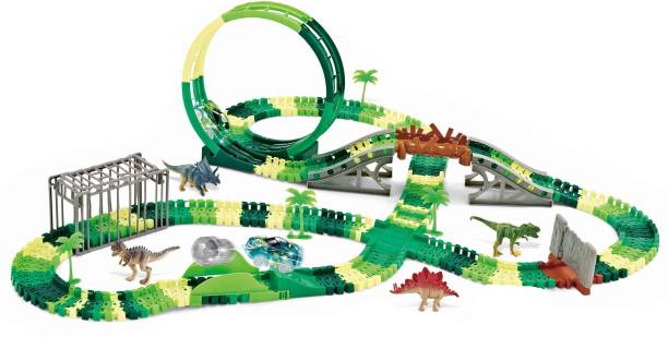 Toys Bhoomi 260 PCS Create a Dino World Dinosaur Track Building Playset , Bendable Dinosaurs Race Track Construction Set with a Cool Car, Best Gift for Kids-3, 4, 5, 6 Years Old