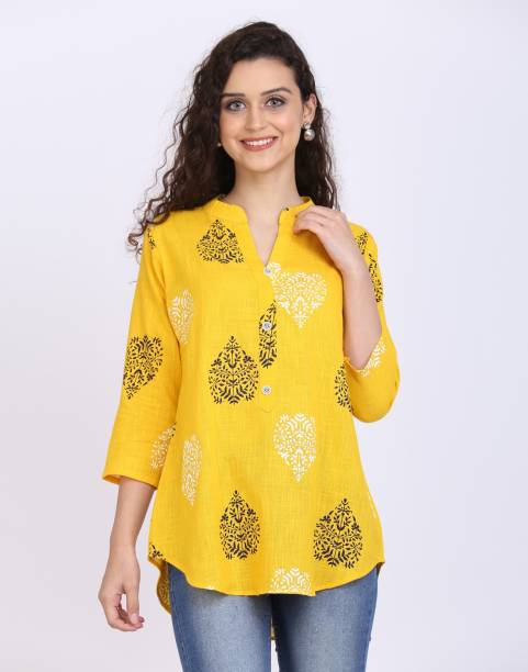 FEBIA Casual 3/4 Sleeve Printed Women Yellow Top