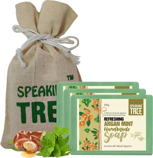 Speaking tree Refreshing Argan & Mint Handmade Soap - 100gms (Pack of 3)