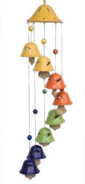 Arisudan Handcrafted 8 Bells Ceramic Windchime Multi Color for Home Decor Ceramic Windchime