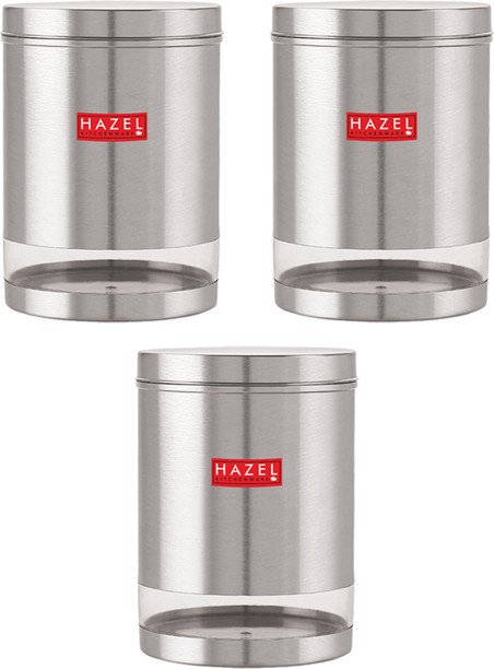 Set of 3 Stainless Steel Multipurpose Canisters with SIDE & TOP See through