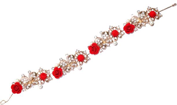 VAGHBHATT Red Rose Party Bridal Fancy Hair Clip Headband Hair Accessories Tiara for Women and Girls (Acc22) Hair Chain