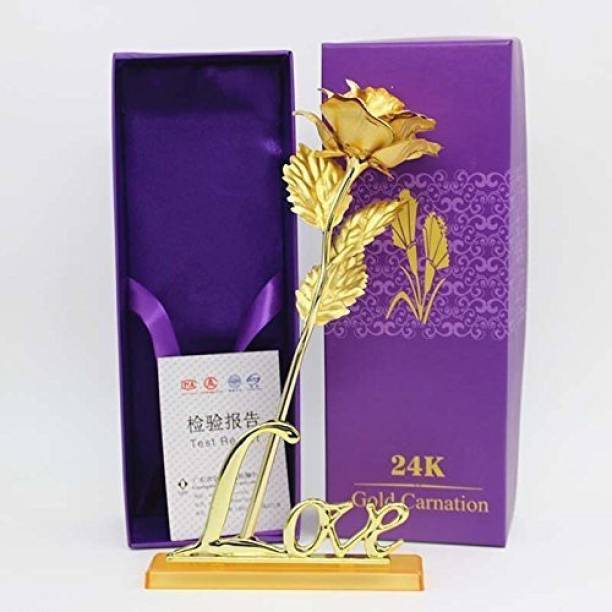 INTERNATIONAL GIFT Valentine Gift Gold Rose 25 cm and Love Stand with Beautiful Carry Bag (25 cm, Gold) Religious Tile