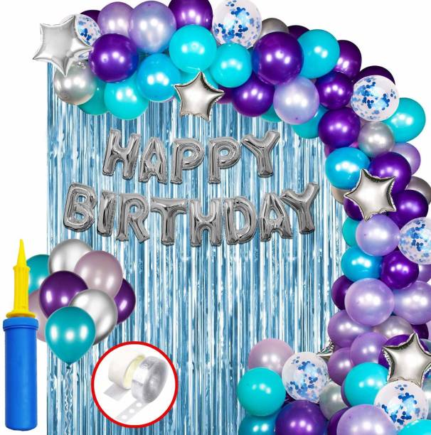 Magic Balloons Solid Birthday Decorations - 95Pcs Silver Happy Birthday Foil Balloon, Star Foil Metallic, Foil Curtain Princess Theme Birthday Decoration/Birthday Decorations for Girl Balloon