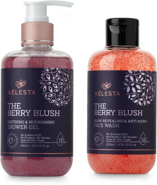 KELESTA The Berry Blush Shower Gel (300 ml) - Soothing & Nourishing Body Wash - The Berry Blush Face Wash (200ml) - Soothing & Calming Effect - No Parabens - No Sulphates - No Silicones