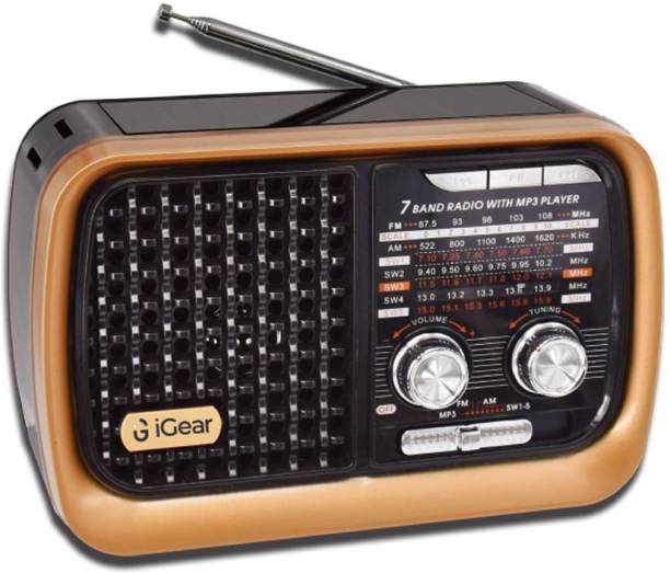 iGear Vintage Vibes - 7 Band Radio FM/AM/SW with MP3 Player Bluetooth, USB, TF/SD Card, inbuilt 1200 mAh Rechargeable Battery, and Built-in Torch, Retro Style FM Radio