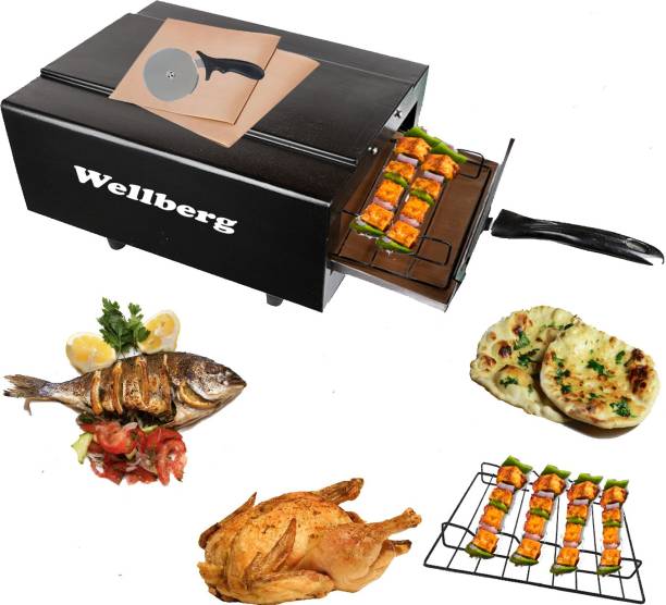 Wellberg Cast Iron Mini Looking Electric Tandoor, Grill for with 6 Gifts Combos (10 in, Black) Pizza Maker
