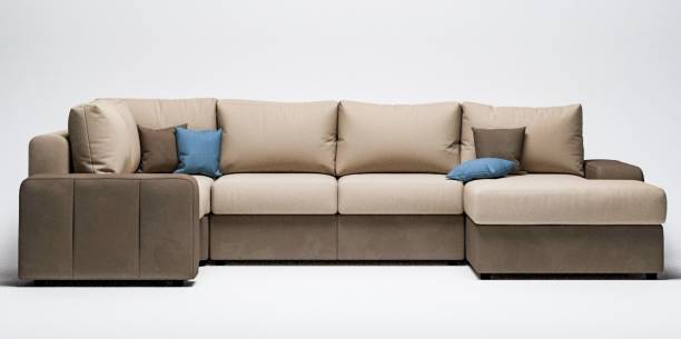 Torque Samona U Shape 6 Seater Corner Sofa is for Living Room (Cream - Brown) Fabric 6 Seater  Sofa