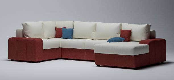 Torque Samona U Shape 6 Seater Corner Sofa is for Living Room (Off White - Rust Brown) Fabric 6 Seater  Sofa