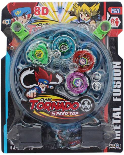 BEYBLADE Bey Blade 4 bayblade Set With Ripchord Launcher With Fitting Tool - 8D Tornado Speed Top
