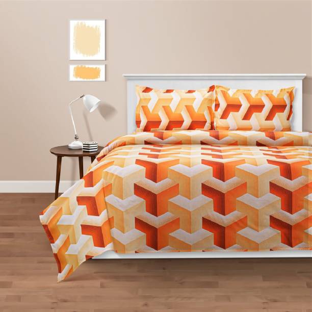 SWAYAM 144 TC Cotton Double Geometric Flat Bedsheet