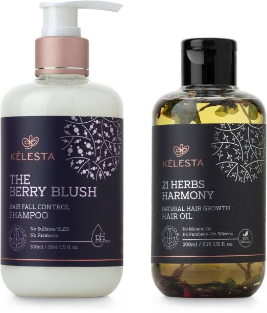 KELESTA The Berry Blush Shampoo - Hairfall Control & Scalp Nourishing (300ml) - 21 Herbs Harmony Hair Oil With Natural Ingredients - Hair-fall Managing Properties & Root Strengthening (200ml) - No Mineral Oil - No Parabens - No Sulphates