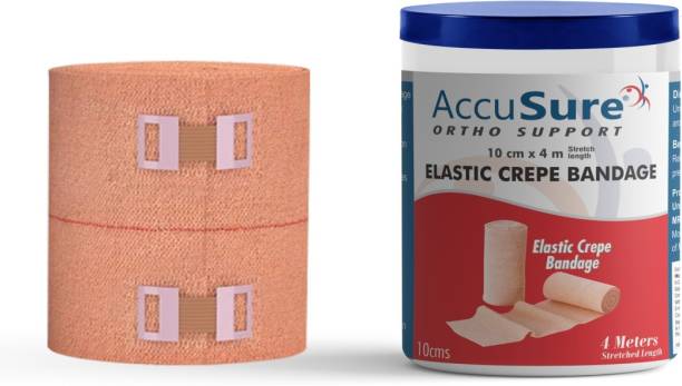 AccuSure Elastic Crepe Bandage with Hook & Loop Closure | Stretches upto 4 Meter in Length (8cm x 4mt) Crepe Bandage