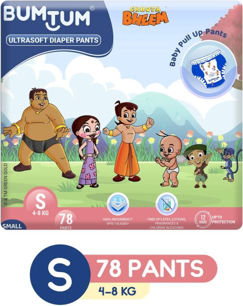 Bumtum Chhota Bheem Premium Baby Pull-Up Diaper Pants with Aloe Vera,Wetness Indicator and 12 Hours Absorption - Small - S