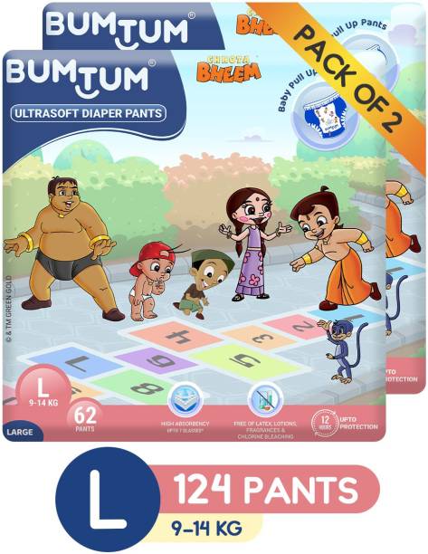 Bumtum Chhota Bheem Premium Baby Pull-Up Diaper Pants with Aloe Vera,Wetness Indicator and 12 Hours Absorption Combo Pack - Large - L