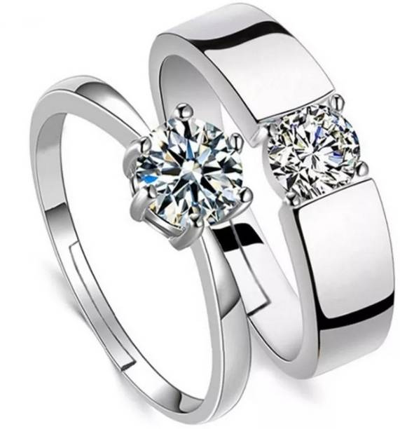 University Trendz Silver Designer Couple Ring set for love birds Alloy, Metal Cubic Zirconia Silver Plated Ring Set
