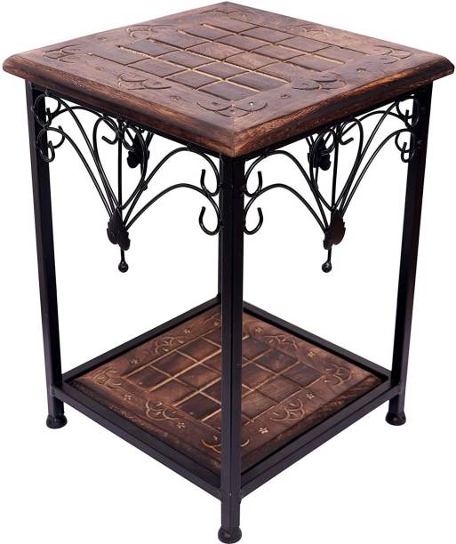 manzees Wood and Wrought Iron Stool for Home and Office Decor | Bedside-Coffee Table | OutDoor | Home Decor Furniture Stool