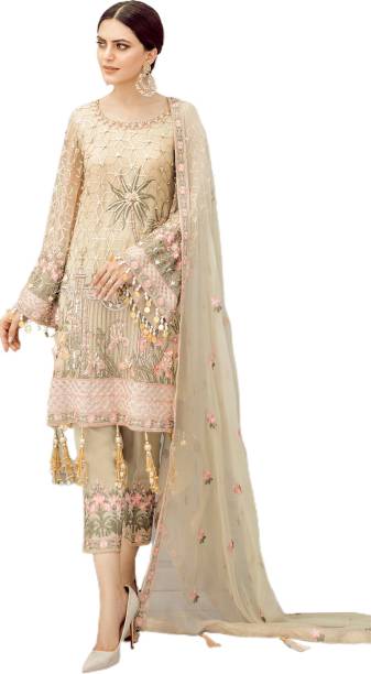 Semi Stitched Georgette Salwar Suit Material Embroidered, Embellished Price in India