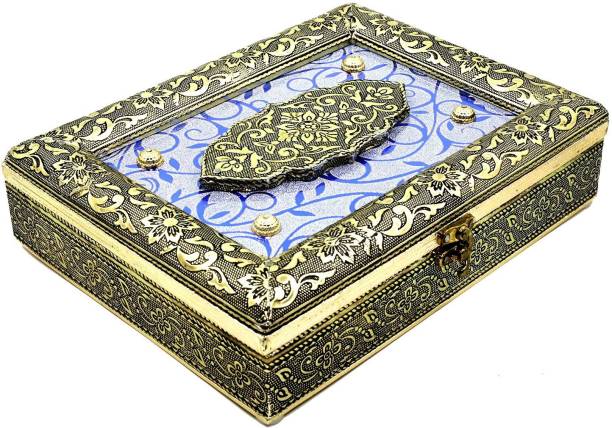 BRAND BASKET Classy Hand-Crafted Dry Fruit And Sweet Box, Gift For Wedding Or Anniversary, Sweet Box For Rakhi Day, Mukhvasdani, Mouth-Freshner Box Gold Plated Decorative Platter