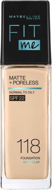 MAYBELLINE NEW YORK Fit Me Matte+Poreless Liquid Foundation (With Pump & SPF 22), 118 Light Beige, 30 ml Foundation